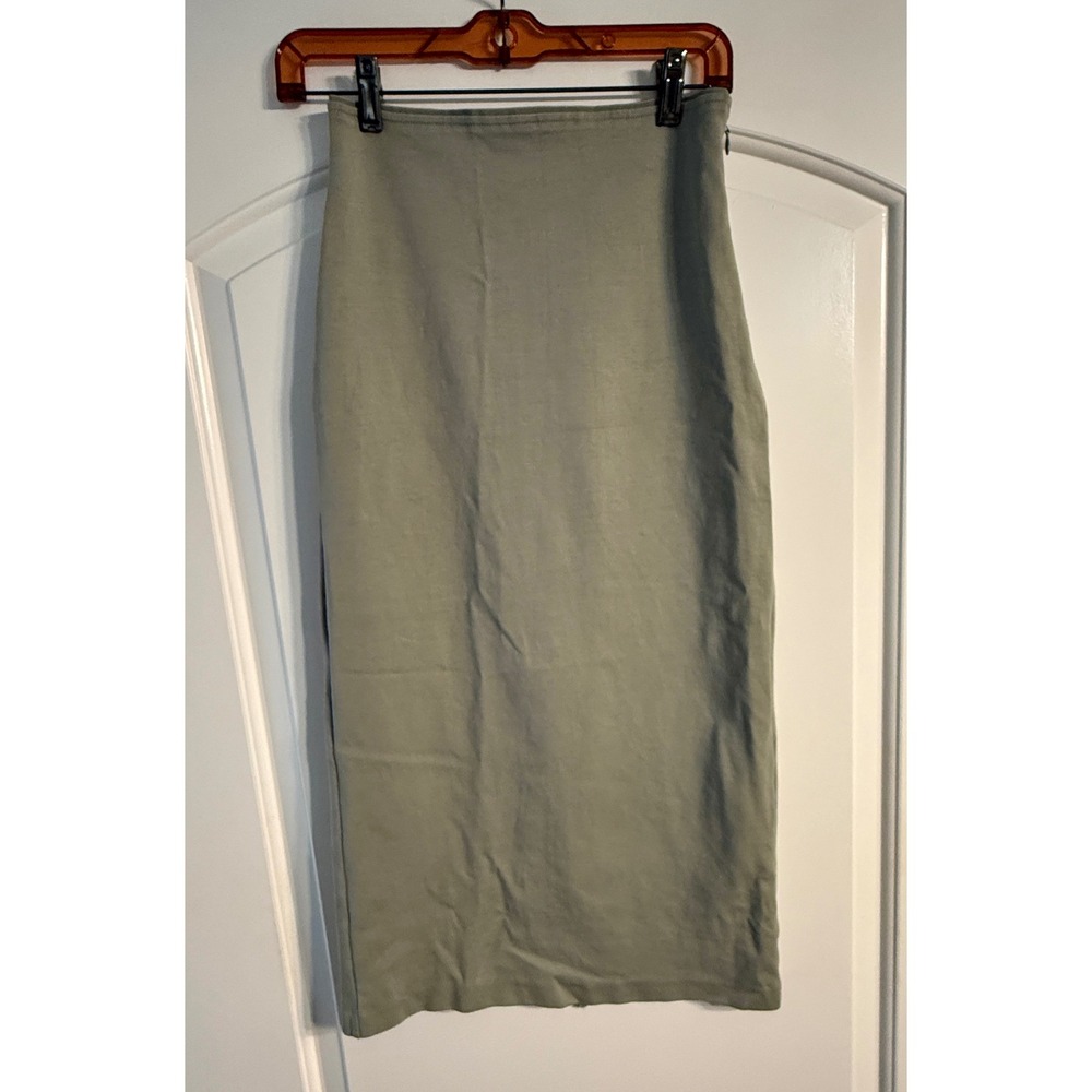 Everlane‎ Pencil Midi Skirt XS Sage Green Back Vent Side Zip Minimalist Casual